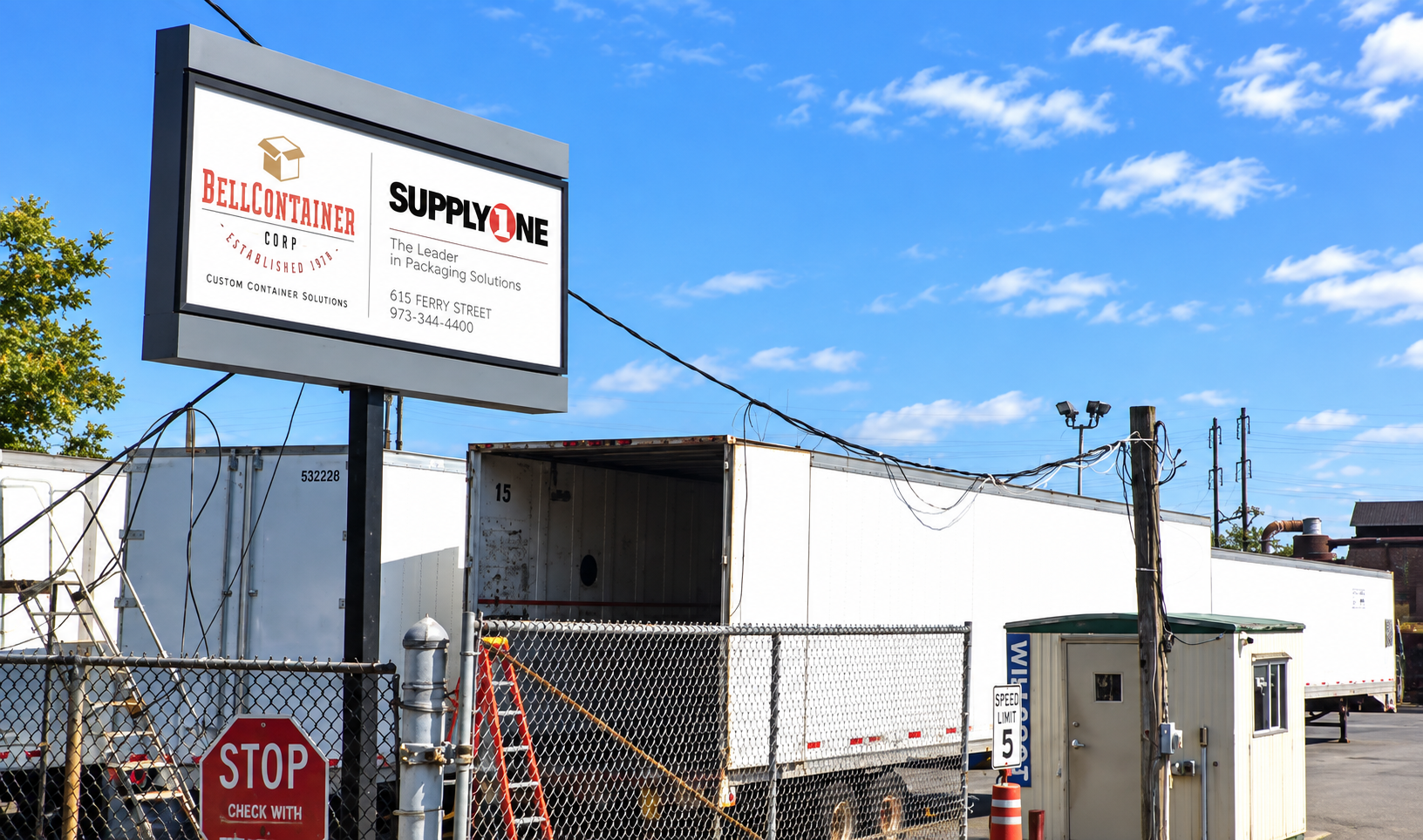 Exterior view of the SupplyOne packaging facility in Newark, New Jersey, serving businesses with custom corrugated and industrial packaging solutions.